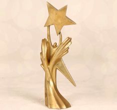 Handmade Golden Colour Finish Brass Trophy in Folk Art