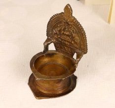 Handcrafted South Indian Brass Gaja Lakshmi Oil Lamp for Decor