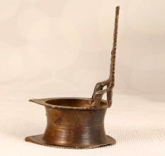 Handcrafted South Indian Brass Gaja Lakshmi Oil Lamp for Decor