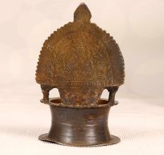 Handcrafted South Indian Brass Gaja Lakshmi Oil Lamp for Decor