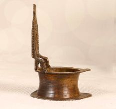 Handcrafted South Indian Brass Gaja Lakshmi Oil Lamp for Decor