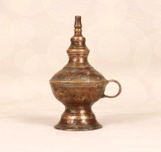 Gujarati Art Vintage Brass Oil Lamp for Prayer Room