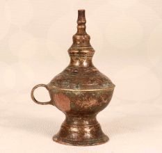 Gujarati Art Vintage Brass Oil Lamp for Prayer Room