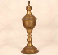 Vintage Brown Brass Oil Lamp from Gujarat for Prayer Room