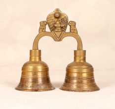 Finest Brass Double Temple Bell with Shivling and Cobra Carving