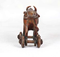 Handcrafted Brown Finish Bull on Four Wheels Made of Brass