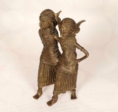 Handmade Bengali Art Brass Two Lady Statue for Home Decor