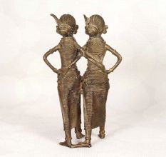 Handmade Bengali Art Brass Two Lady Statue for Home Decor
