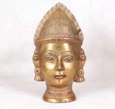 High-Quality Holy Brass Gauri Head Statue in Brown Finish