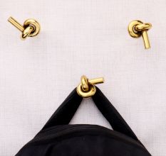 Solid Golden Knot Brass Wall Hooks-Pack of 3