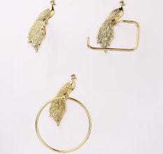 Handmade High Quality Brass Peacock Hanger for Bathroom in Set of 3