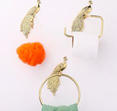 Premium Brass Peacock Design Ring Hanger for Bathroom