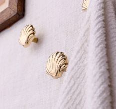 Modern Solid Golden Shell Brass Wall Hooks-Pack of 3
