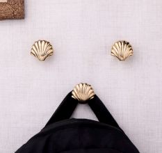 Modern Solid Golden Shell Brass Wall Hooks-Pack of 3