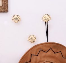 Modern Solid Golden Shell Brass Wall Hooks-Pack of 3