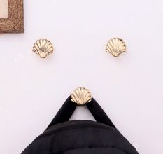 Modern Solid Golden Shell Brass Wall Hooks-Pack of 3