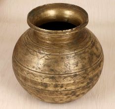 Beautiful Brown Finish Brass Holy Water Pot in South Indian Art