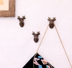 Antique Deer Metal Heavy Duty Wall Hooks-Pack of 3