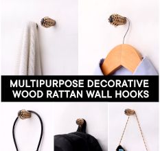 Decorative Rattan Natural Black Wall Hooks-6 Pieces