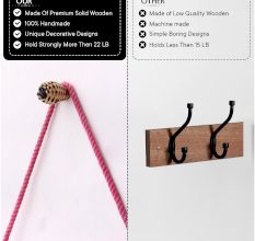 Decorative Rattan Natural Black Wall Hooks-6 Pieces