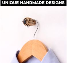 Decorative Rattan Natural Black Wall Hooks-6 Pieces