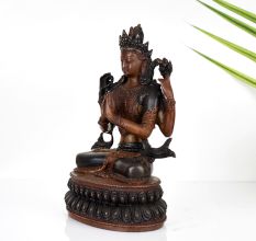 Handcrafted Copper Statue of Buddhist Deity Chenrezig for Prayer Room