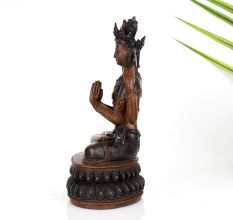 Handcrafted Copper Statue of Buddhist Deity Chenrezig for Prayer Room