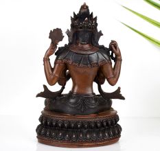Handcrafted Copper Statue of Buddhist Deity Chenrezig for Prayer Room