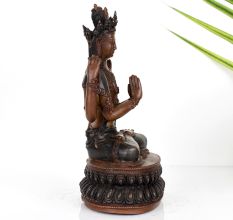 Handcrafted Copper Statue of Buddhist Deity Chenrezig for Prayer Room