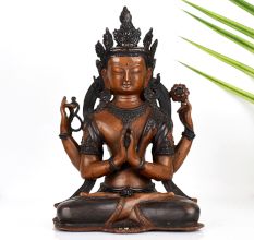 Handmade Tibetan Art Chenrezig Buddhist Deity Statue Made of Copper
