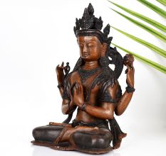 Handmade Tibetan Art Chenrezig Buddhist Deity Statue Made of Copper