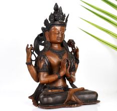 Handmade Tibetan Art Chenrezig Buddhist Deity Statue Made of Copper