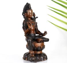 Vintage Buddhist Deity Avalokiteshvara Padmapani Copper Statue