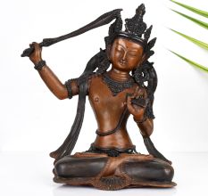 Handmade Goddess Manjushri Copper Statue in Tibetan Art