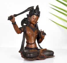 Handmade Goddess Manjushri Copper Statue in Tibetan Art