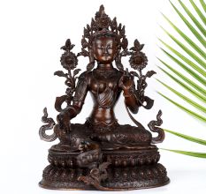 Vintage Finish Goddess Green Tara Copper Statue in Tibetan Art