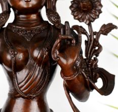 Vintage Finish Goddess Green Tara Copper Statue in Tibetan Art