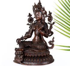 Vintage Finish Goddess Green Tara Copper Statue in Tibetan Art