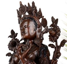 Vintage Finish Goddess Green Tara Copper Statue in Tibetan Art