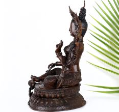 Vintage Finish Goddess Green Tara Copper Statue in Tibetan Art