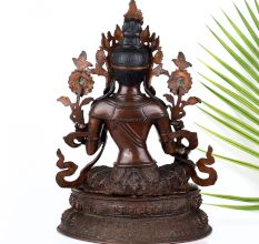 Vintage Finish Goddess Green Tara Copper Statue in Tibetan Art