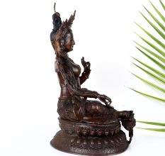 Vintage Finish Goddess Green Tara Copper Statue in Tibetan Art