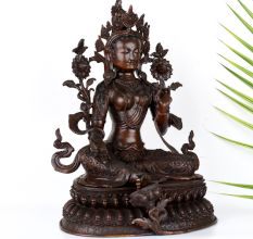 Vintage Finish Goddess Green Tara Copper Statue in Tibetan Art
