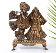 Handmade Vintage Brass Lord Krishna and Radha Decorative Statue