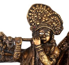 Handmade Vintage Brass Lord Krishna and Radha Decorative Statue