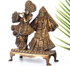 Handmade Vintage Brass Lord Krishna and Radha Decorative Statue