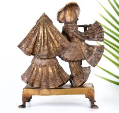 Handmade Vintage Brass Lord Krishna and Radha Decorative Statue