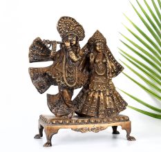 Handmade Vintage Brass Lord Krishna and Radha Decorative Statue