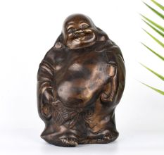 Vintage Finish Happy Laughing Buddha Brass Statue in Chinese Art