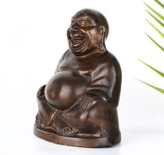 Handcrafted Laughing Buddha Brass Statue in Chinese Art